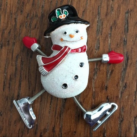 Ice Skating Snowman Brooch - Picture 1 of 4